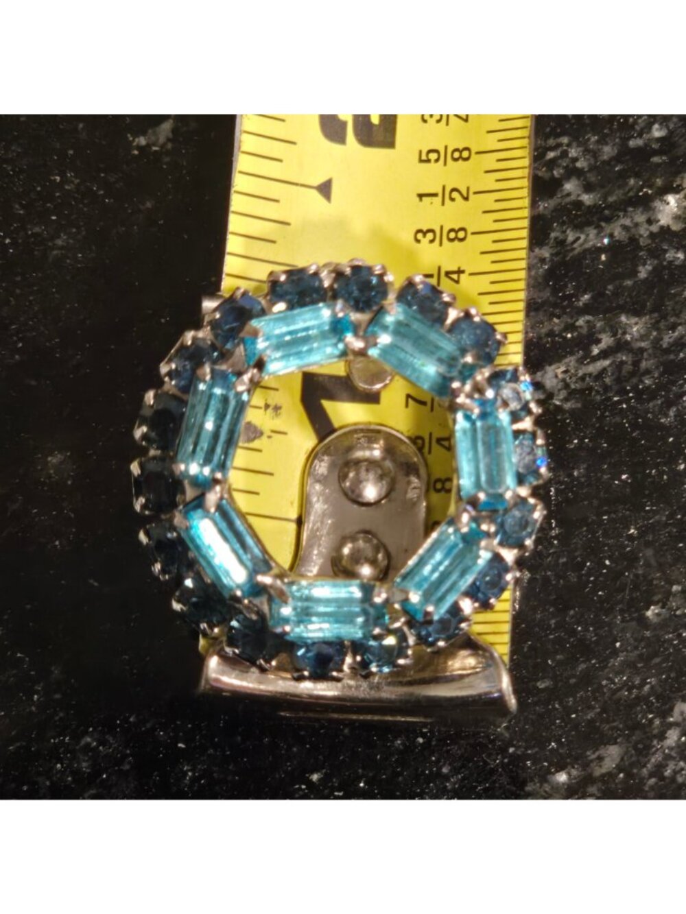 Vintage Brooch Aqua Baguette & Dark Blue Rhinestones Mid-Century Jewelry Costume - Picture 8 of 11